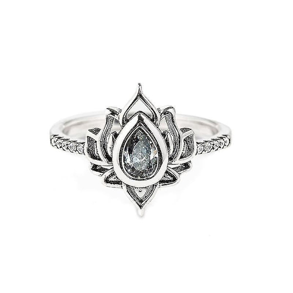Blå Rhinestone Lotus Blomma Ring för Kvinnor och Flickor8 Klar