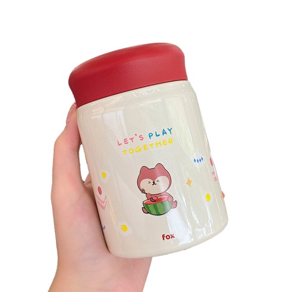 320 ml rostfritt stål isolerad vakuum matburk kopp behållare med lock för utomhus tecknad bärbar flaska räv