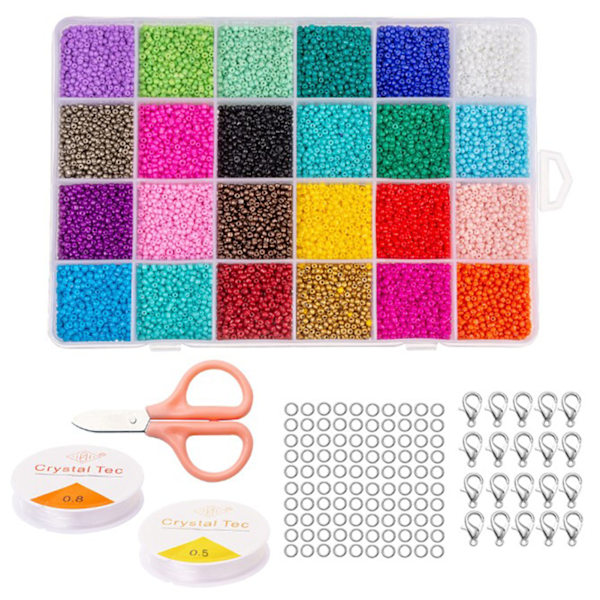 24 Grids 1000pcs Glass Seed Beads Set with Elastic Thread Scissors Polished DIY Handcraft Seed Beads Kit for Jewelry