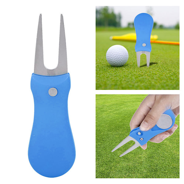 Bærbar Golf Green Divot Reparasjonsverktøy Folding Ball Gaffel Plen Reparasjon Golfer Øver Tilbehør Blå