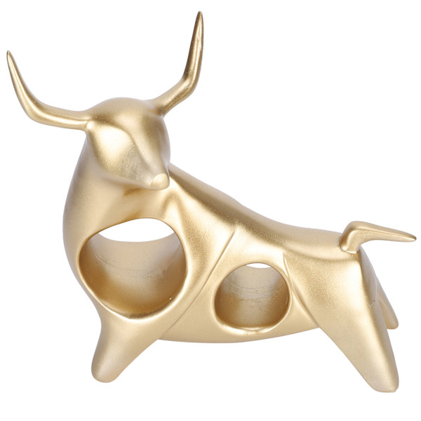 Abstrakt Tyrsculptur Hul Resin Look Up Okse Statue Dyrehåndværk Ornament Rumindretning Guld