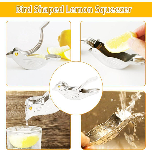 Mini Citronpresser i Rustfrit Stål, Bærbar Citrusfrugt Juicer, Fugleformet Limepresser, Manuel Citron Te Maker (Sølv)