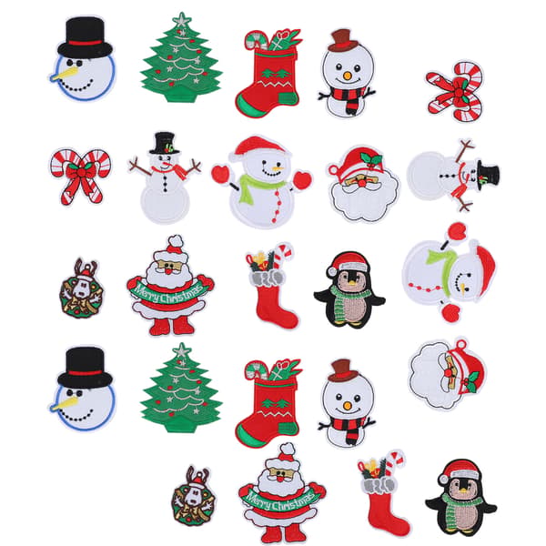 24 st julbroderade tygmärken jultomten snögubbe DIY strykpatch