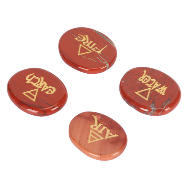 4 Element Blandade Stenar Graverade Triangulära Symboler Jord Luft Eld Vatten Polerade Runstenar för Reiki Kristaller Healing Rödsten
