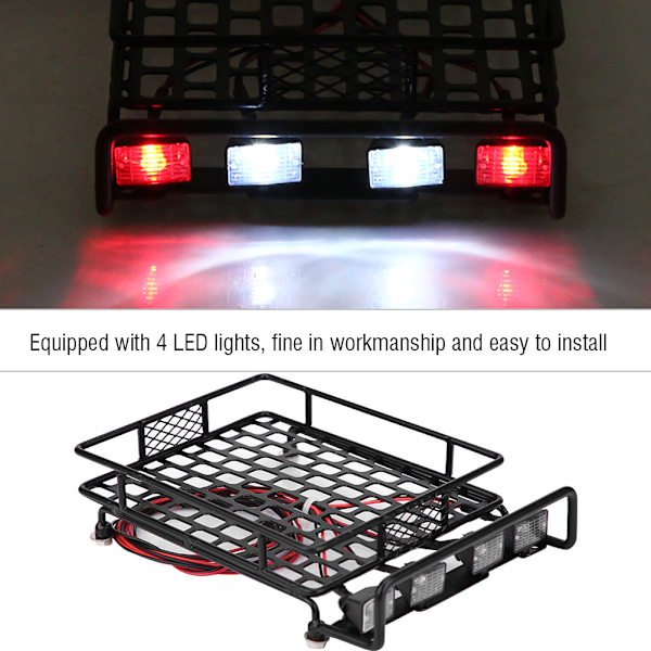 Stor takräcke bagage med LED-ljus fyrkant för SCX10 1/10 RC-bil (2 vita 2 röda)