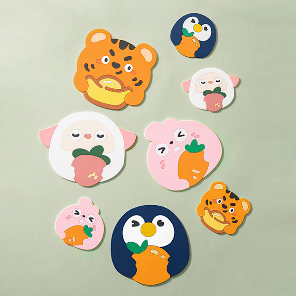 Cartoon Cup Mat Pad Anti Slip Lätt att rengöra Cartoon Värmeisolering Mat för drycker Kaffe Skål Disk Gul Tiger 14,7x14,5cm