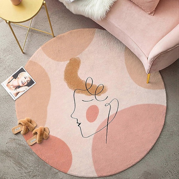 Sød Pink Rundt Tæppe 40 cm Til Soveværelse Stue Moderne Boho Faux Uld Blødt Cirkel Badeværelsestæppe Ru