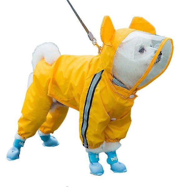 Keltainen Karhu 2XL pieni koiran sadetakki nelijalkainen vedenpitävä all-inclusive Teddy-poncho lemmikin sadepäivän vaatteet ZD B2