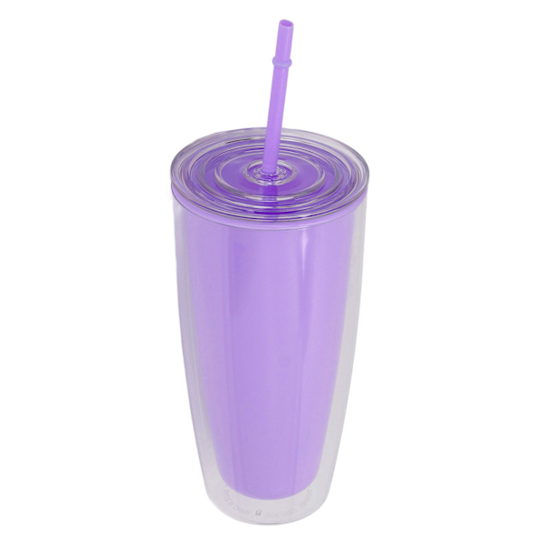 Dubbelväggig mugg med lock och sugrör 750 ml Dubbelväggig mugg Stor kapacitet Vattenflaska Bred öppning Splittersäker Lila