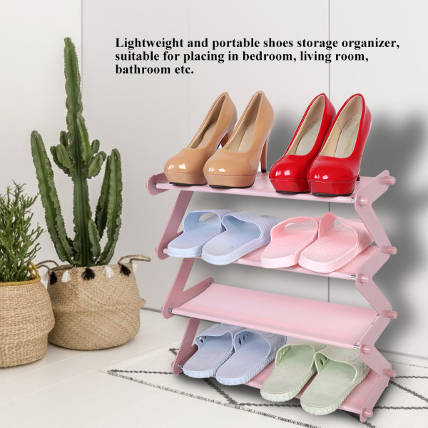 4-kerroksinen kotitalouksien ruostumattomasta teräksestä valmistettu kenkäteline hyllytelineen organizer (vaaleanpunainen)