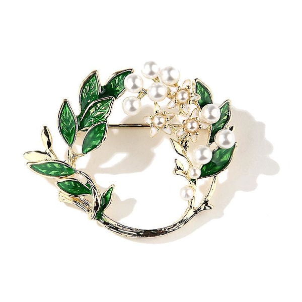 Gardenia Blomsterbrosch Snygga Gröna Blad Modeaccessoarer för Kvinnor