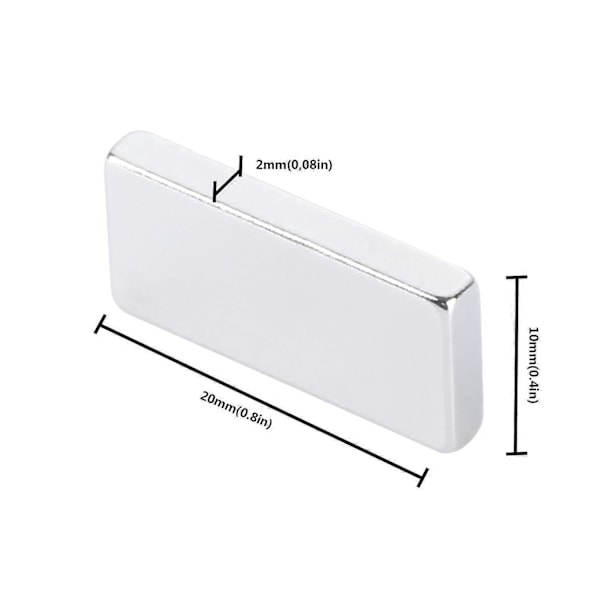 20 kpl Neodyymimagneetteja, vahva harvinaisten maametallien magneetti, tankomagneetit askarteluun, tieteeseen, tee-se-itse-projekteihin ja jääkaappimagneetit monikäyttöön - 20 x 10 x 2 mm