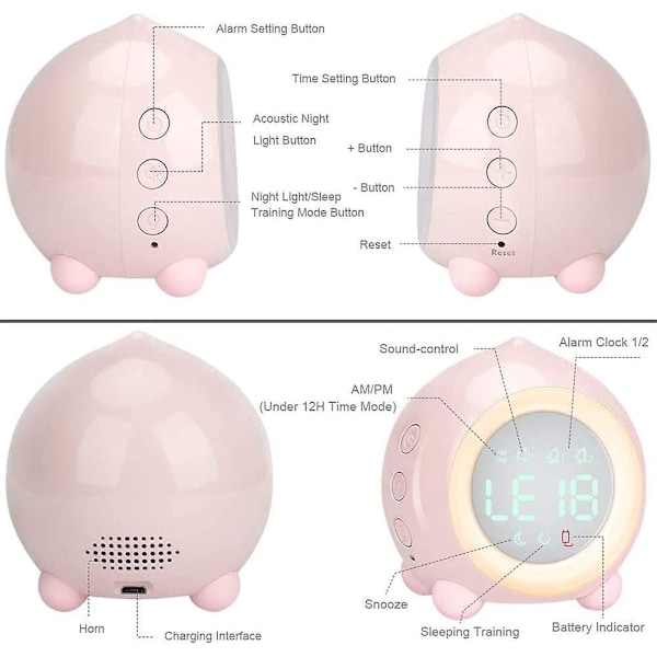 Barn Väckarklocka Ljusstark LED Digital Nattlampa Smart USB