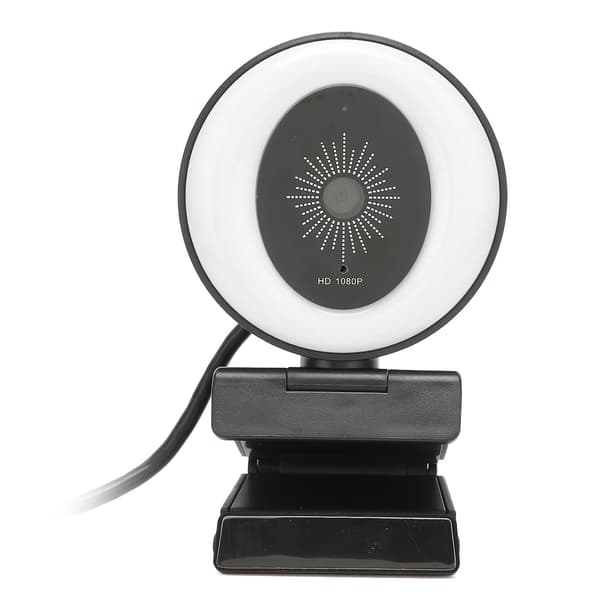 USB Webkamera Fuld HD 1080P 30fps Justerbart Ringlys Støjreducerende Indbygget Mikrofon Streaming Webkamera