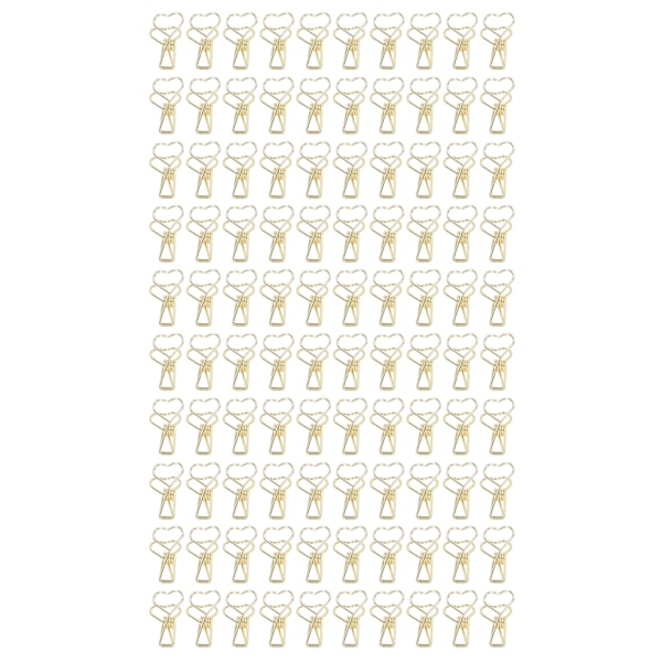 100 stk. Binder Clips Hjerteform Lang Hale Form Metal Jern Hul Design Mini Sjov Binder Clips til Dokumenter Billetter Guld