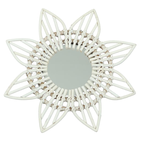 Flettet vægspejl hvid blomsterform rustik vintage højglanspoleret glas dekorativt spejl til entre soveværelse badeværelse