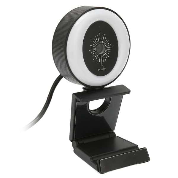 USB Webkamera Fuld HD 1080P 30fps Justerbart Ringlys Støjreducerende Indbygget Mikrofon Streaming Webkamera