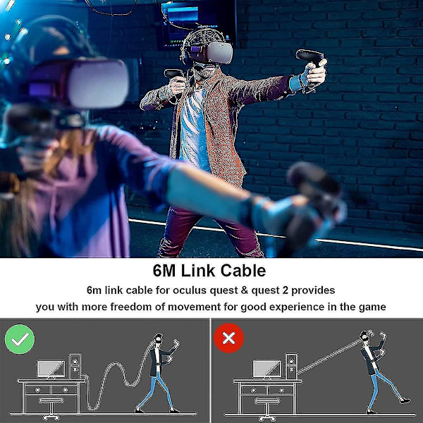 Link Kabel kompatibel med Oculus Quest 2, Hurtig opladning & Pc Dataoverførsel Usb C 3.2 Gen1 5gbps Pd Overførselsladekabel Vr Headset Link Kabel-E