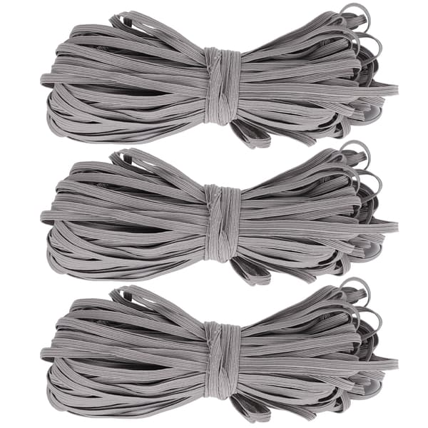 3st 6mm Polyester Elastiskt Band Flexibelt Rep Tejp Klädtillbehör 30 Yards/Rulle Grå