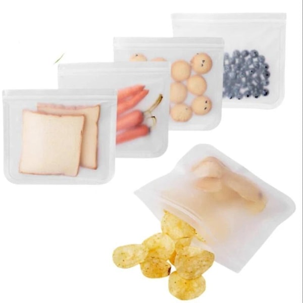 20*22cm 5-pack Återanvändbara silikonpåsar med dragkedja och hållare för mat, fryspåsar, smörgåspåsar, förvaringspåsar för grönsaker, mjölk, snacks, kött