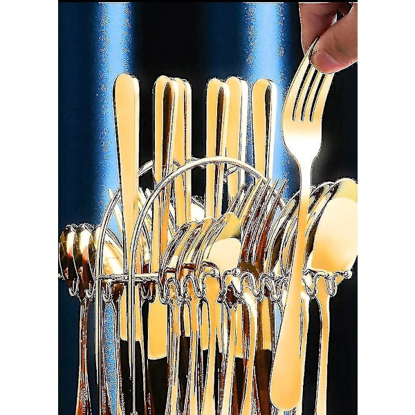 Guld Bestiksæt i Rustfrit Stål - 24 Dele med Stativ