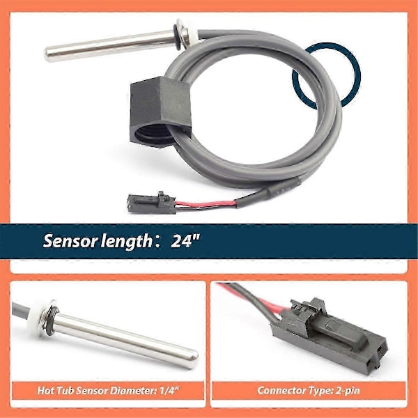 Spabadssensor kompatibel med Balboa Spa Varmelegeme M7 System med 24 tommer kabel Temp/High Limit, Spabadssensor Repl
