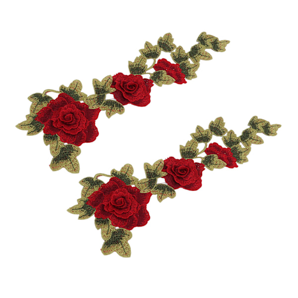 2 st röda blomsterbroderade lappar, fina blomdetaljer, ljusa färger, strykjärnslappar för kläder, handväskor, hattar, byxor