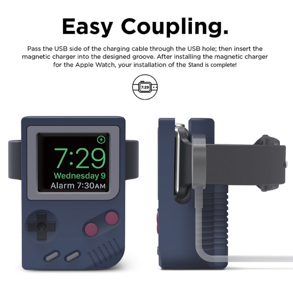 Ur Oplader Dock Silikone USB Retro Style Ur Opladnings Holder Station til iWatch 3/4/5/6 Blå