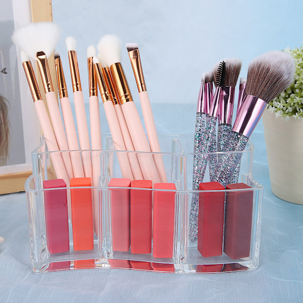 Multifunktionel gennemsigtig akryl 6-slot Makeup Børste Holder Box Desktop Organizer