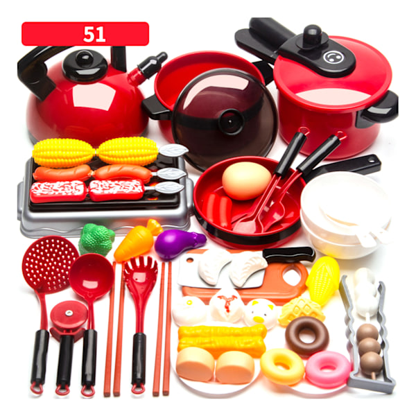 Pretend Play Kitchen Set Rounded Edge High Simulation Fine Details Kids Cooking Toys for Home School Gifts 51 Pieces