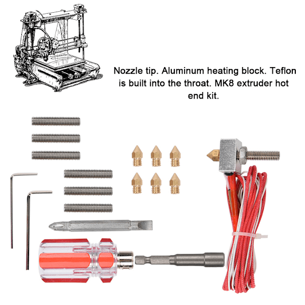 3D-skrivartillbehör Munstycke Extruder Kit Extrusionshuvud 17PCS Kit