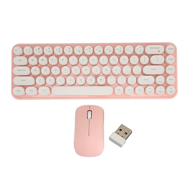 Trådløst tastatur og mus-kombination - Mini bærbar retro lydløs 2.4G trådløs 68 taster kontor tastatur og mus-sæt hvidt pink