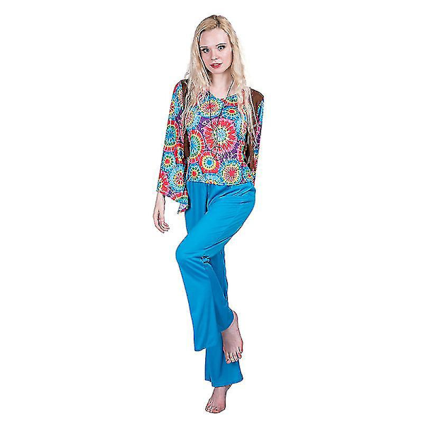 Retro Blå Hippy Disco Outfit - 1960s/1970s Hippie Kostyme for Voksne L Kvinner