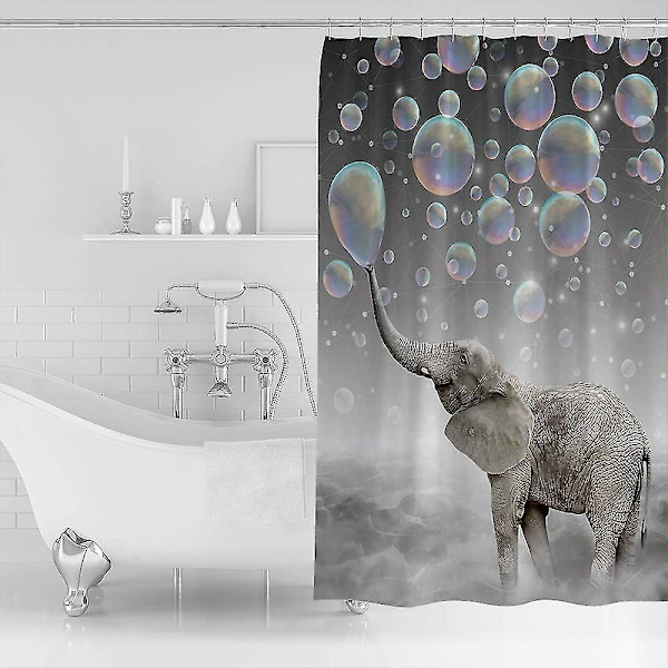 Skimmelsikker elefant-badeforhæng, stof-badeforhæng, 180x200 cm, kan maskinvaskes