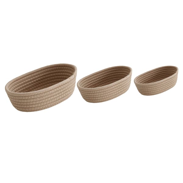 3 st skrivbordsförvaringskorg oval organizer bomullsrep handvävd för smink snacks khaki