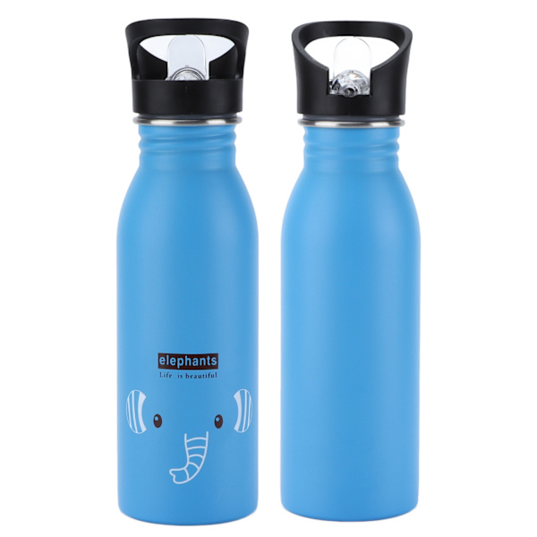 Rustfrit Sportsvandflaske i rustfrit stål, 500 ml, sød vakuumisoleret vandflaske med sugemund til udendørs sport, blå elefant