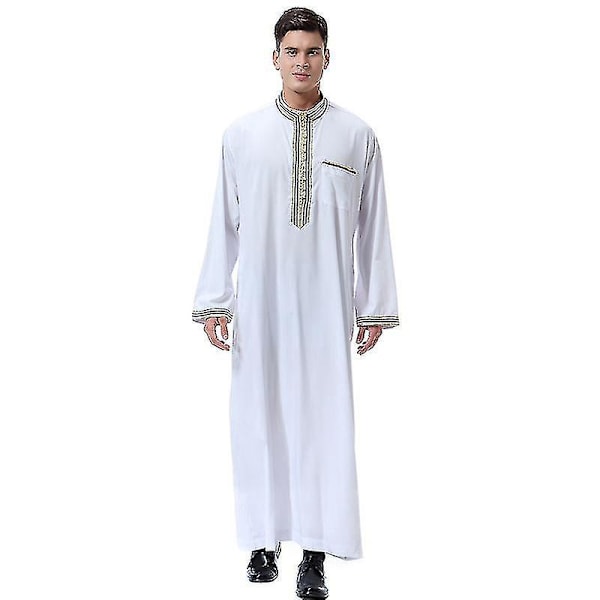 Islamsk lang hvit thobe for menn Dubai arabisk kaftan kappe 2XL