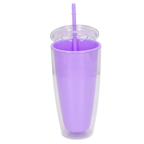 Dubbelväggig mugg med lock och sugrör 750 ml Dubbelväggig mugg Stor kapacitet Vattenflaska Bred öppning Splittersäker Lila