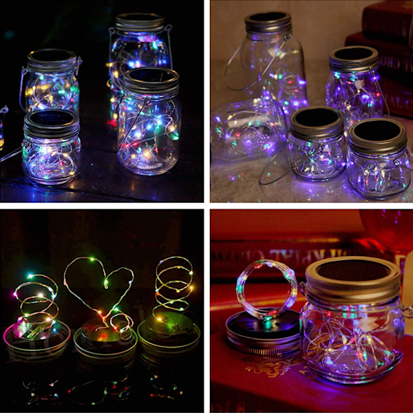 Solcelled Glasskrukke Lokk Lys 20 LED Fe Lysstreng 6 stk Lokk Lys med 6 stk Henger for Utendørs Dekorasjon Ingen Krukker