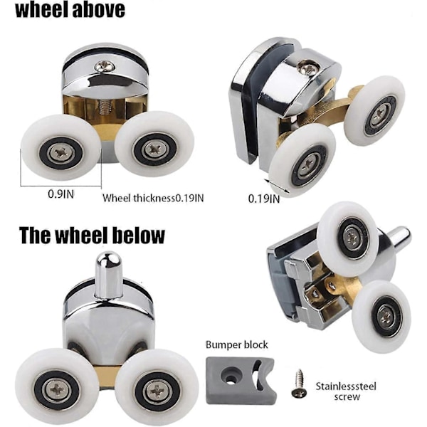 Dusjdør dobbel rulletrinse 4 stk/sett 23mm hjuldiameter belagt legering fast trinse baderom reservedeler