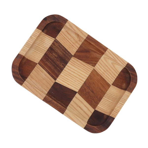 Te-bakke Gitter Mønster Sort Valnød Hvid Voksbehandlet Træ Rektangulær Mad Serveringsplade til Sushi Brød Desserter Frugt Snacks 18x12.5cm / 7.1x4.9in