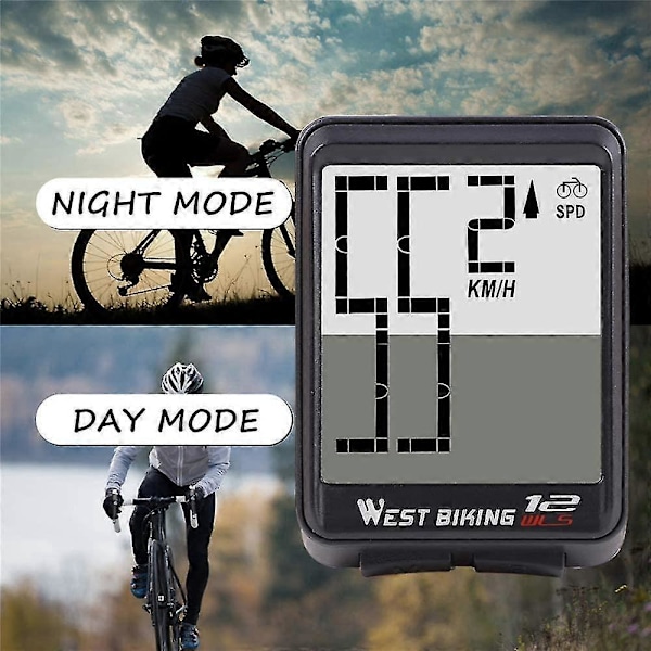 Vandtæt cykelcomputer med LCD digitalt display, cykelkilometertæller, speedometer, cykelkablet stopur, cykeltilbehør (blå)