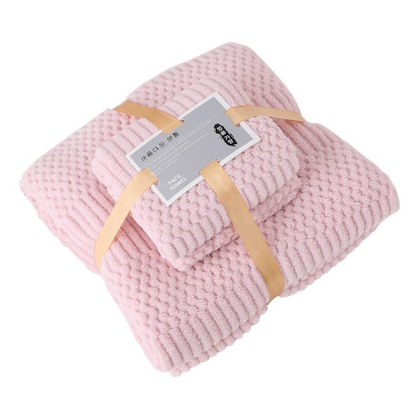 Badlakanset i korallfleece, snabb torkning, hög absorption, mjuk och bekväm för daglig användning, rosa