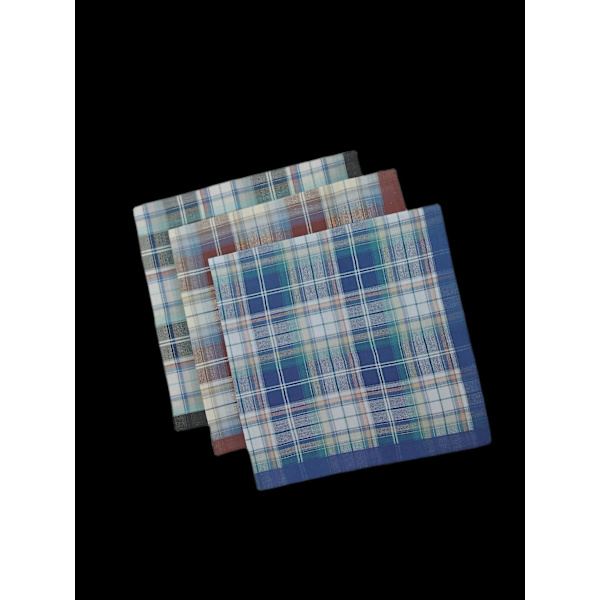 3-pack 43x43 cm mjuka bomullsnäsdukar för män med klassiskt rutigt mönster för bröllop, fester och företag