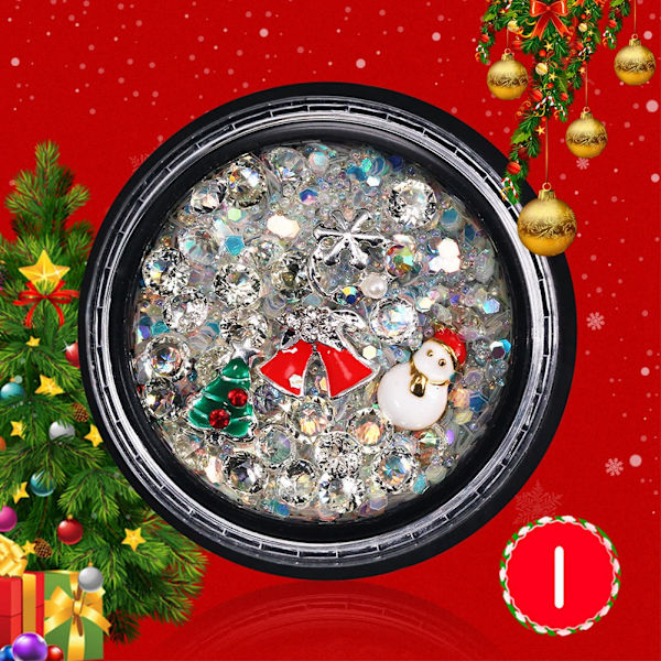 Nagelkonstdekoration Jul Strass Legering Paljett Mix Manikyr Dekaler #01