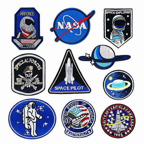 10 stk. strygemærker DIY påsyning dekorative applikationer klistermærker broderimærker til stof rygsække jeans jakker, astronaut tema