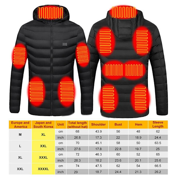 Electric Heating Coat Lättvikts USB Electric Body Warmer Kläder för män och kvinnor