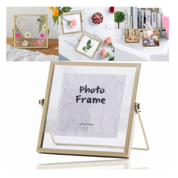 Fotoramme Display Transparent Glas Jern Støtte Bordplade Tørret Blomst Ramme til Hjemmedekorationer 4 Tommer