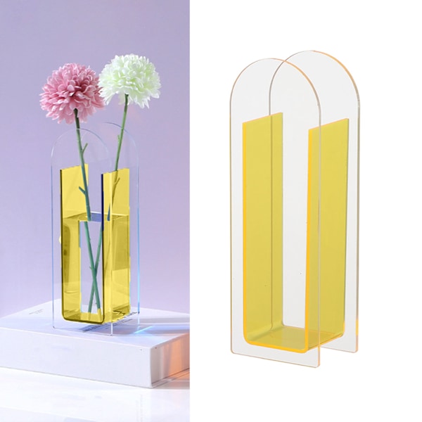 Modern akryl klar vas färgglad akryl blomvas för bröllopsfest hem bordsdekoration halv färgglad citron gul