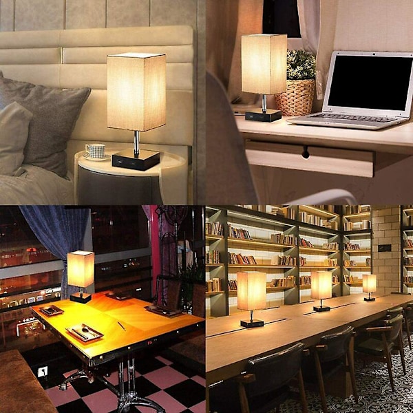 Dimbar 2 USB Touch Sänglampa med E27 Glödlampa Beige Tyglampskärm Bordslampa för Sängbord Bar Sovrum Vardagsrum Hotell Café Barnrum Vardagsrum